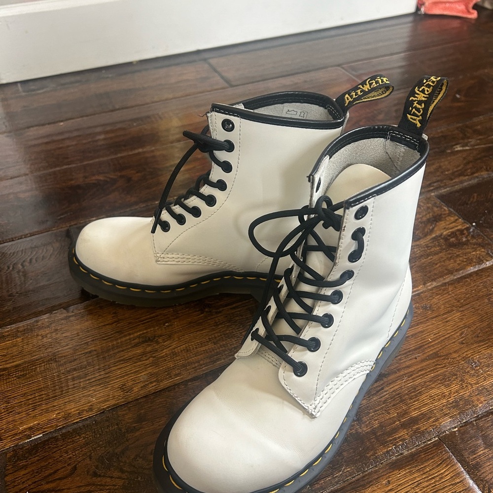 Dr. Martens White and Black Lace-Up Boots